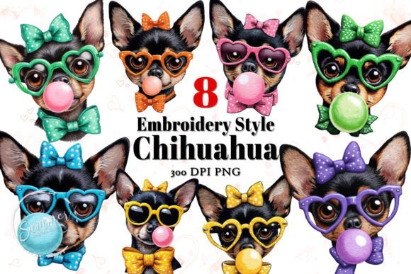 Embroidery Style Chihuahua Clipart: A Playful Addition for Creative Projects