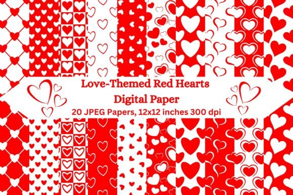 Infuse Romance into Your Designs with Love-Themed Red Hearts Digital Paper
