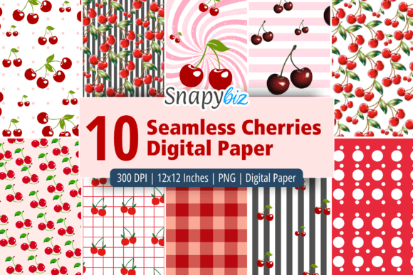 Seamless Cherries Pattern Digital Paper