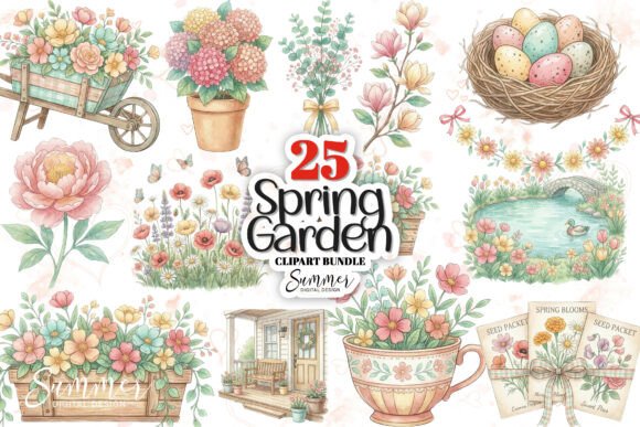 Unlock Seasonal Creativity with the Spring Blooming Garden Clipart Bundle