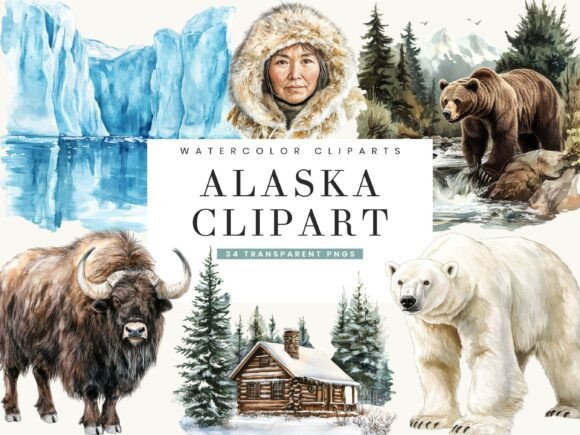 Watercolor Alaska Clipart Bundle for Designers